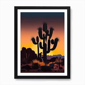 Joshua Trees At Dawn In Desert Vintage Botanical Line Drawing  (11) Art Print