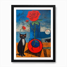 Rose With A Cat 1 Surreal Joan Miro Style  Art Print