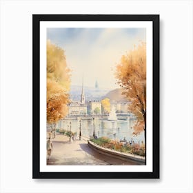 Geneva Switzerland In Autumn Fall, Watercolour 1 Art Print