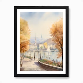 Geneva Switzerland In Autumn Fall, Watercolour 1 Affiche