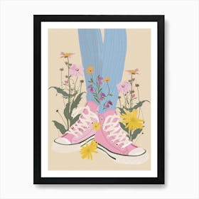 Illustration Pink Sneakers And Flowers 7 Art Print