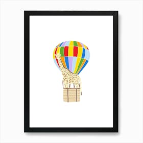 Giraffe In A Hot Air Balloon, Fun Safari Animal Print, Portrait Art Print