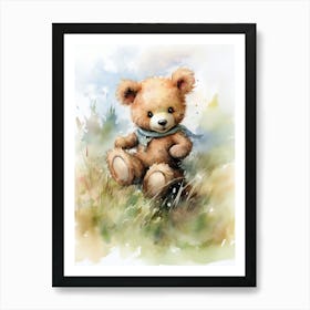 Equestrian Teddy Bear Painting Watercolour 3 Art Print