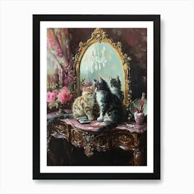 Kittens Sat On A Vanity Table Rococo Painting Inspired 1 Art Print