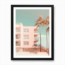 Pastel Pink Building With Palms Summer Photography 1 Art Print
