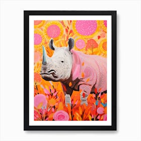 Rhino With Swirly Lines Pink & Orange 2 Art Print