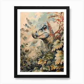 Dinosaur Looking Through The Leaves Storybook Style Art Print