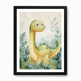 Cute Cartoon Dinosaur Watercolour 3 Art Print