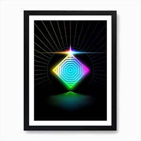 Neon Geometric Glyph in Candy Blue and Pink with Rainbow Sparkle on Black n.0135 Art Print