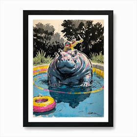 Hippo In The Pool 1 Art Print