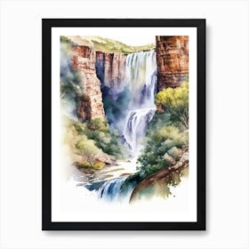 Blyde River Canyon Waterfalls, South Africa Water Colour  (3) Art Print