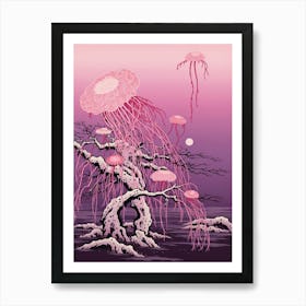 Mauve Stinger Jellyfish Japanese Style 4 Art Print