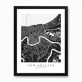 New Orleans Louisiana Minimal Black Mono Street Map  Art Print