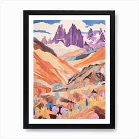 Aconcagua Argentina 3 Colourful Mountain Illustration Art Print