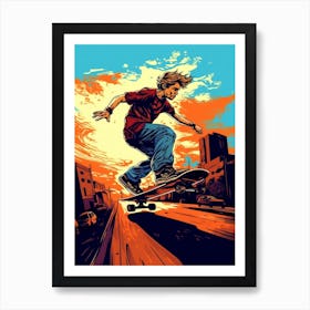 Skateboarding In Austin, United States Comic Style 2 Art Print