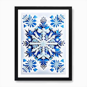 Winter Snowflake Pattern, Snowflakes, Blue & White Illustration 2 Art Print