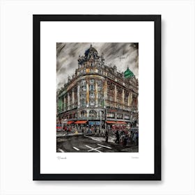 Harrods London Pencil Sketch 2 Watercolour Travel Poster Art Print