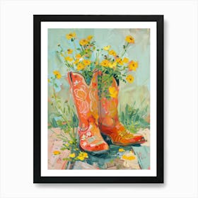 Cowboy Boots And Wildflowers Buttercups Art Print