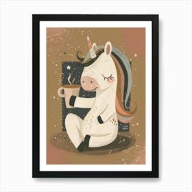 Unicorn Drinking A Coffee Mocha Muted Pastels Art Print