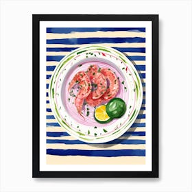 A Plate Of Prawns Top View Food Illustration 3 Art Print