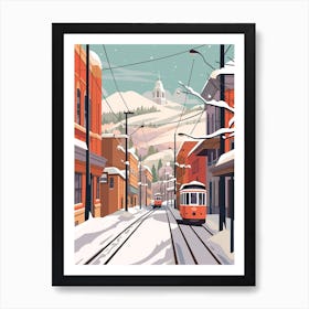 Vintage Winter Travel Illustration Oslo Norway 4 Art Print