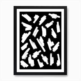 White Brush Strokes On Black Background Abstract Art Print