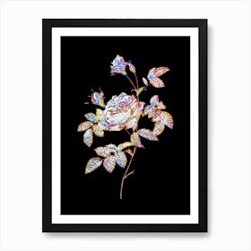 Stained Glass Pink Rose Turbine Mosaic Botanical Illustration on Black n.0358 Art Print