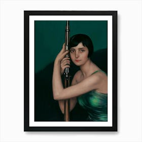 Woman With Shotgun, Vintage Dark Moody Woman Portrait Art Print