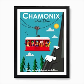 Chamonix Mont Blanc Cable Car Poster Teal Art Print