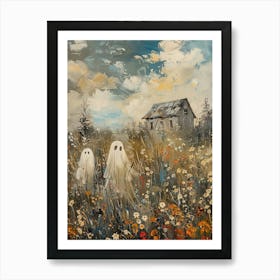 Cute Ghosts In A Ranch Painting Art Print