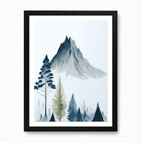 Mountain And Forest In Minimalist Watercolor Vertical Composition 283 Art Print