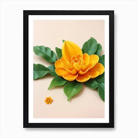 3d Animation Style Marigold Flower Attached To Mango Leaves Ti 0 Art Print