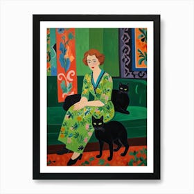 Woman With Cats Art Print