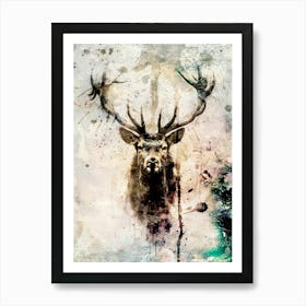 Poster Deer Stag Ink Illustration Art 02 Art Print