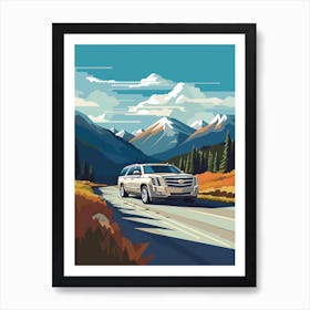 A Cadillac Escalade Car In Icefields Parkway Flat Illustration 4 Art Print