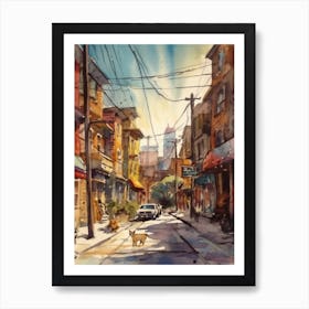 Painting Of Toronto Canada With A Cat In The Style Of Watercolour 1 Art Print