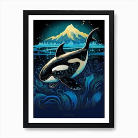 Cute Orca Illustration At Night Art Print