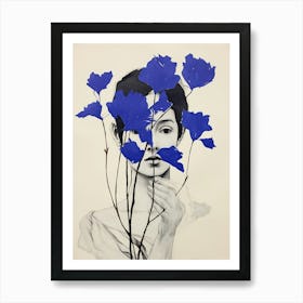 Woman With Lilac Blue Botanical Illustration Art Print