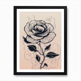 Line Art Roses Flowers Illustration Neutral 15 Art Print