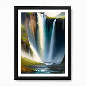 Skógafoss Waterfall, Iceland Peaceful Oil Art  Art Print