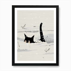 Black Cat In The Snow Art Print