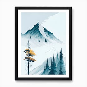 Mountain And Forest In Minimalist Watercolor Vertical Composition 330 Art Print