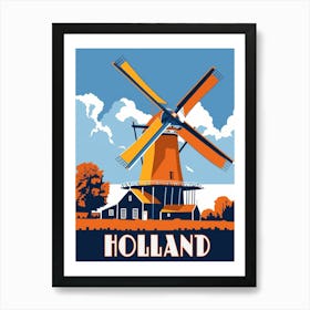 Windmills of Holland - A Vintage Travel Poster Art Print