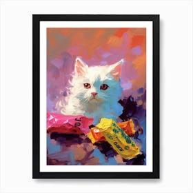 White Kitten Oil Painting 4 Art Print