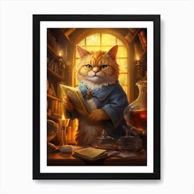 Cat As A Medieval Alchemist With Potions 2 Art Print