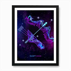 Sagittarius — Zodiac neon signs Art Print