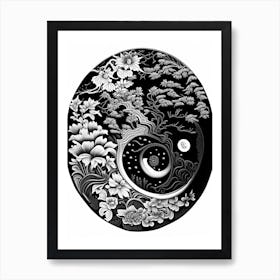 Repeat Yin and Yang 3 Linocut Art Print