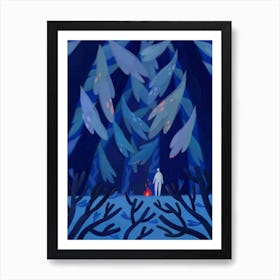 Forest At Night And Lonely Fire Art Print