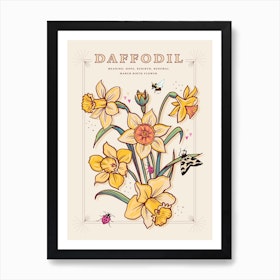 March Birth Flower Daffodil On Cream Art Print