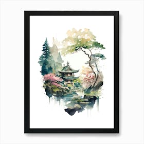 Watercolor Of Japanese Garden Art Print